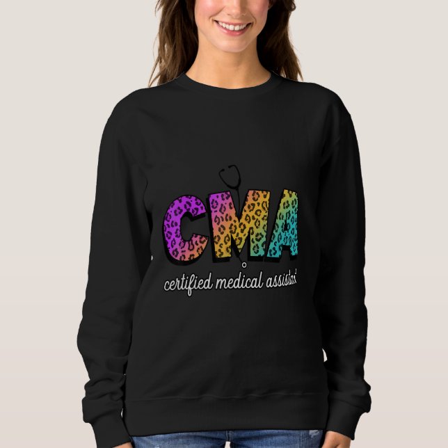 Moletom Assistente Médico Certificado Cma Leopard Rainbow  (Frente)