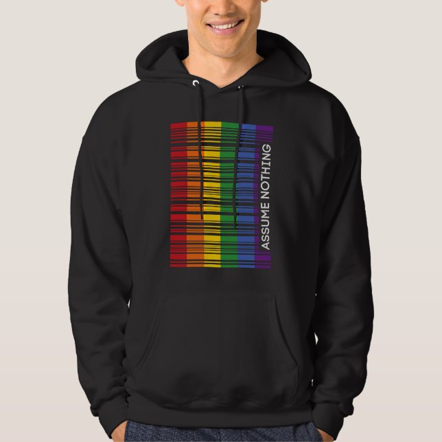 Moletom Assume Nothing Gay Pride Flag Rainbow Barcode Prid (Frente)