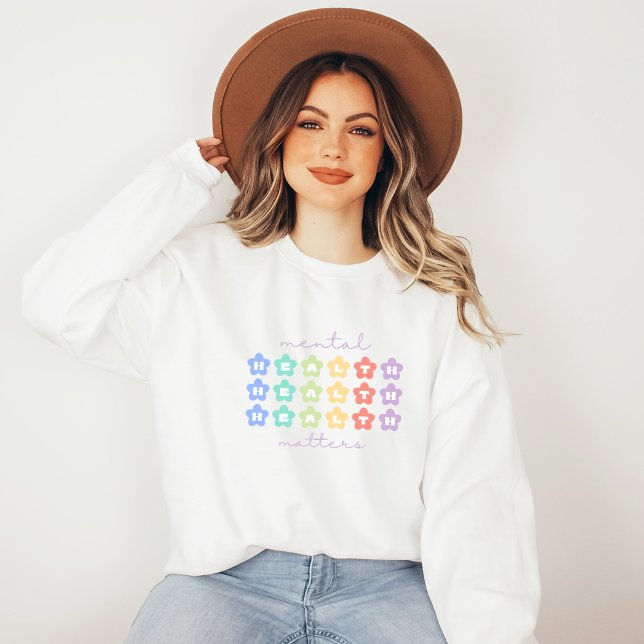 Moletom Assuntos de Saúde Mental | Doces De Pêssego Para F (Mental Health Matters Sweatshirt | Retro Flowers Peach Candy | Aesthetic Sweater)