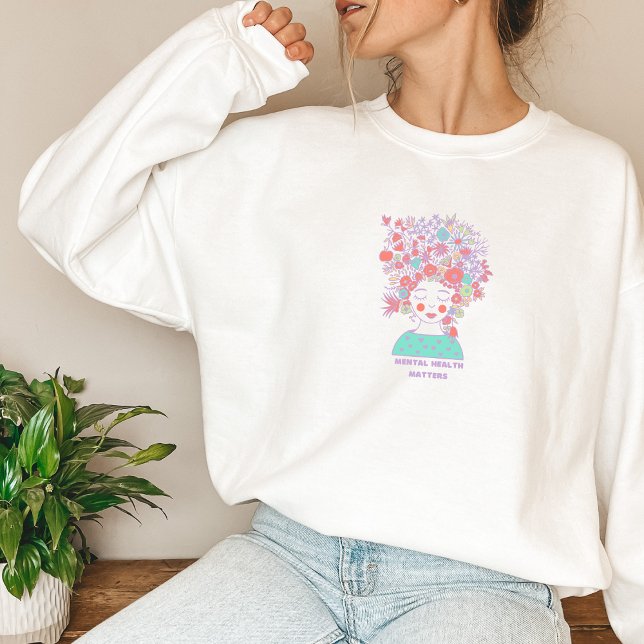 Moletom Assuntos de Saúde Mental | Doces De Pêssego Para M (Mental Health Matters Sweatshirt | Floral Woman Peach Candy | Aesthetic Sweater)