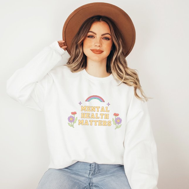Moletom Assuntos de Saúde Mental | Groovy Rainbow Peach Ca (Mental Health Matters Sweatshirt | Groovy Rainbow Peach Candy | Aesthetic Sweater)