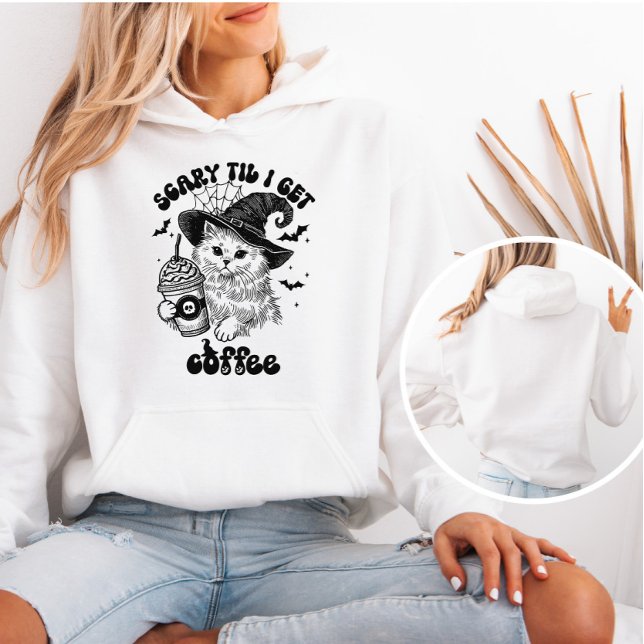 Moletom Assustador Até Eu Pegar Café Gato | Bonito Hallowe (Criador carregado)
