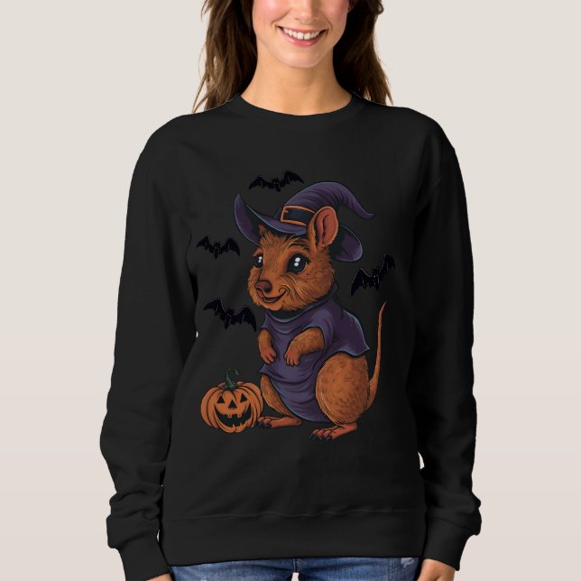 Moletom Assustador Pumpkin Bat Engraçado Witch Hat Quokka  (Frente)