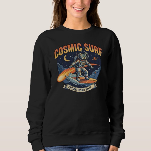 Moletom Astronaut Cat Surfing Comic Waves  (Frente)