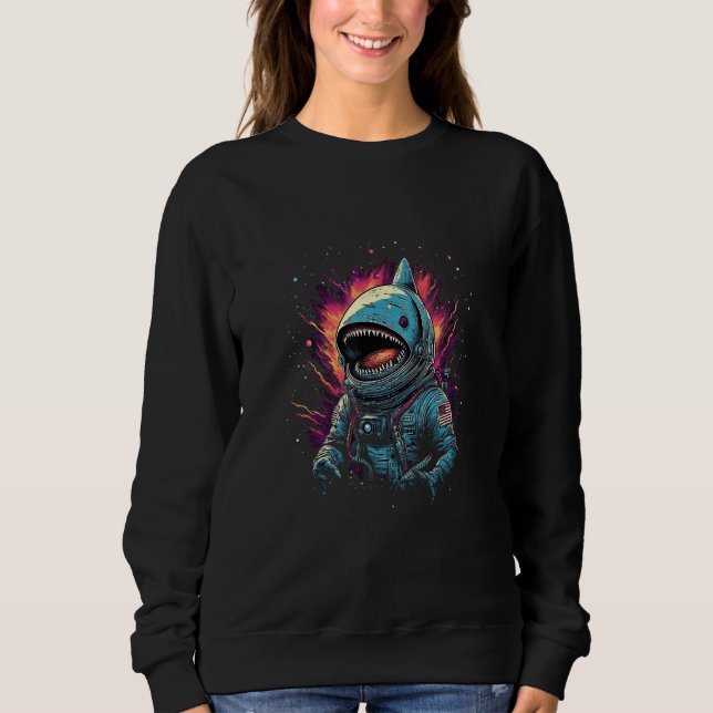 Moletom Astronaut Shark Space Sharks Lover Futuristic Retr (Frente)
