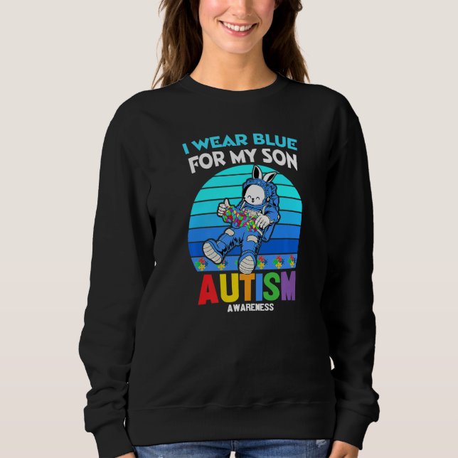 Moletom Astronauta Bunny Autismo Eu Visto Azul Para O Meu (Frente)
