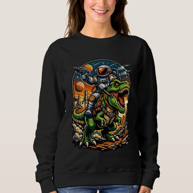 Moletom Astronauta Montando um T-Rex – Dinossauro Espacial (Frente)