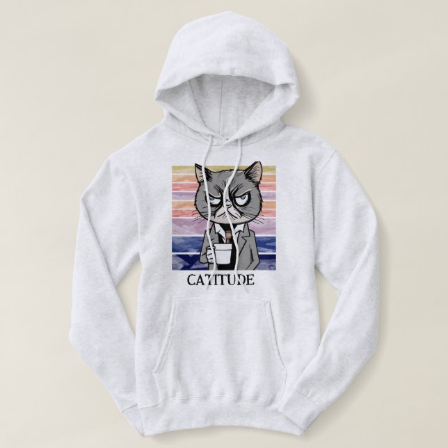 Moletom Atitude Cat "Catitude" Pullover, Gato Engraçado Mã (Frente do Design)