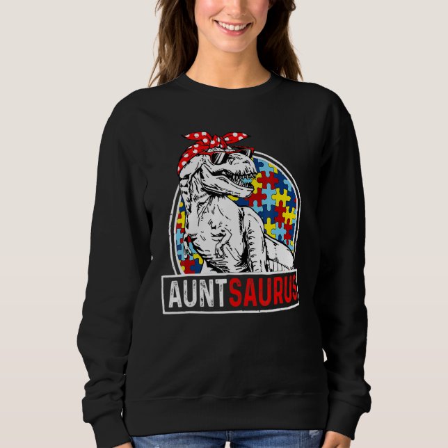 Moletom Auntsaurus Rex Dinosaur Autism Aunt Saurus Family  (Frente)