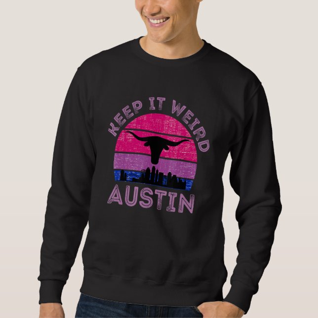 Moletom Austin  Texas Keep It Weird Longhorn Sunset   (Frente)
