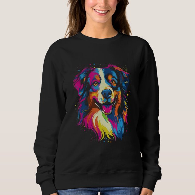 Moletom Australian Shepherd Aussie Rainbow Retro Design (Frente)