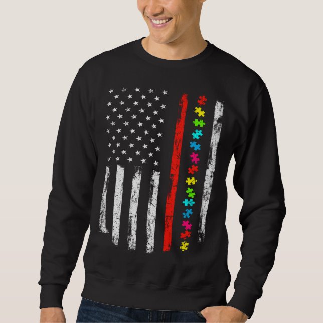 Moletom Autism Awareness 4th July Thin Red Line Firefighte (Frente)