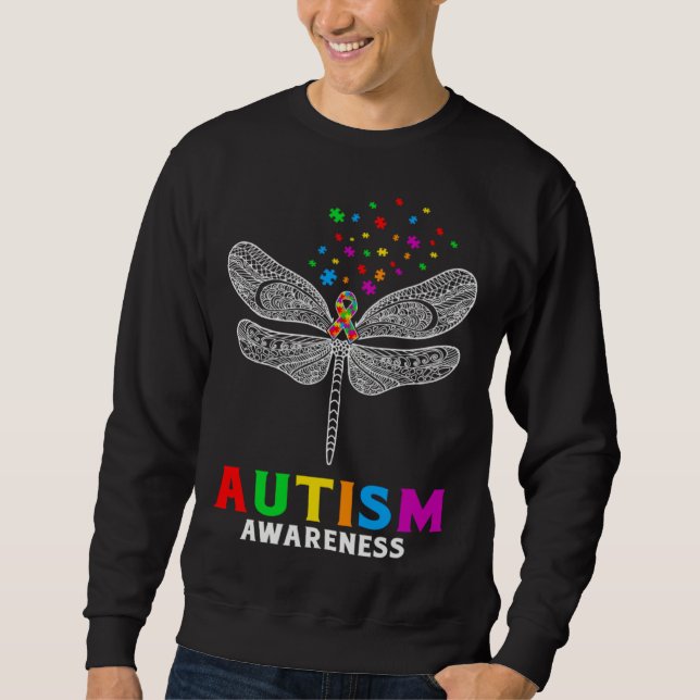Moletom Autism Awareness Dragonfly Puzzle Pieces Support A (Frente)