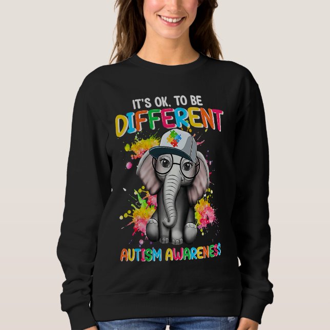 Moletom Autism Awareness Elephant Flower Its Ok To Be Diff (Frente)