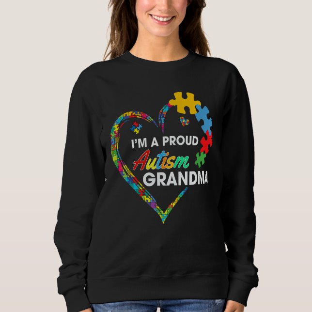 Moletom Autism Awareness  I m A Proud Grandma Love Puzzle  (Frente)