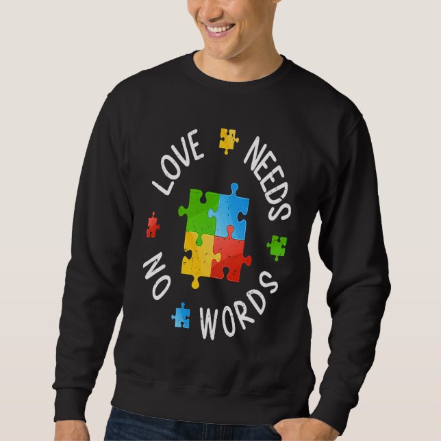 Moletom Autism Awareness Month Love Need No Words Puzzle M (Frente)