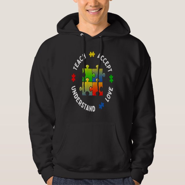Moletom Autism Awareness Teacher Teach Accept Understand L (Frente)
