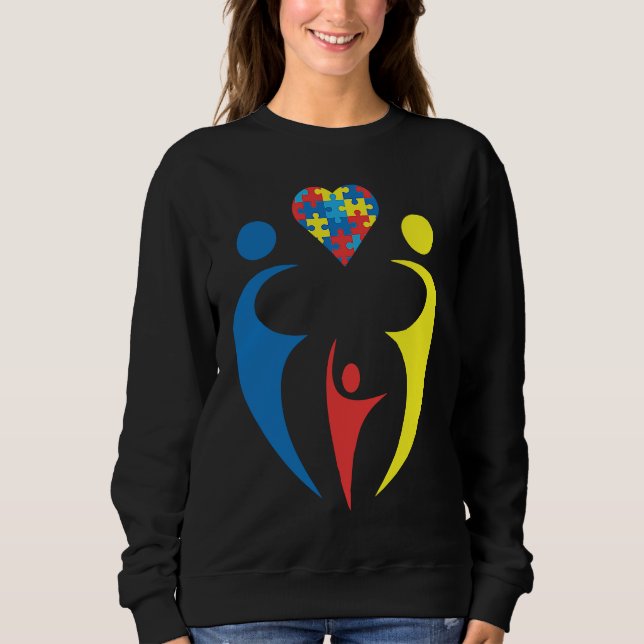 Moletom Autism Awarness Family Trio Heart Puzzle Design (Frente)