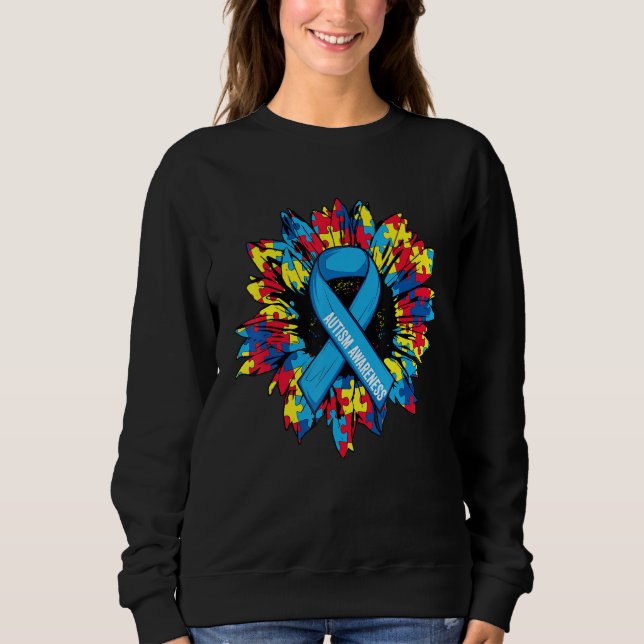 Moletom Autism Ribbon Sunflower In April We Wear Blue For  (Frente)