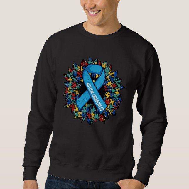 Moletom Autism Sunflower Blue Ribbon In April We Wear Blue (Frente)