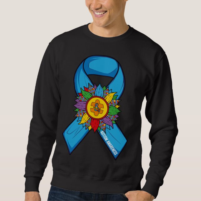 Moletom Autism Sunflower Blue Ribbon In April We Wear Blue (Frente)