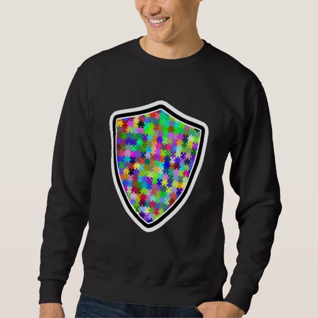 Moletom Autismo Super-herói Shield & Quebra-cabeça Mental  (Frente)
