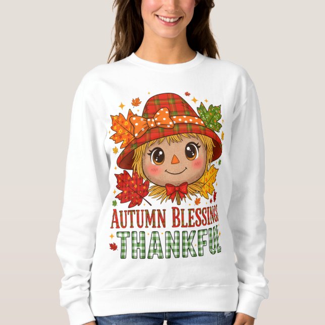 Moletom Autumn Blessings Scarecrow Sweatshirt – Cozy Thank (Frente)