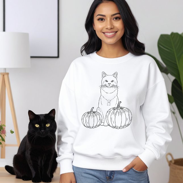 Moletom Autumn Cat Com Pumpkins Line Art Cute Halloween (Disclaimer: This image is a digital mockup.)