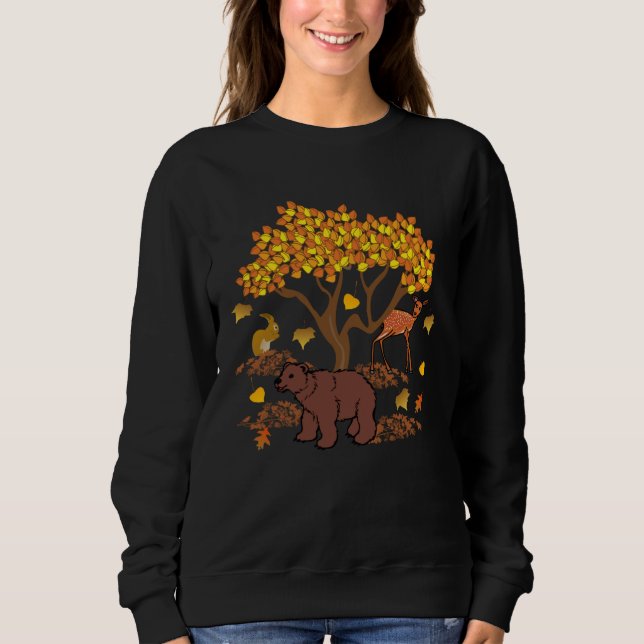 Moletom Autumn Leaves Wildlife Nature Cute Bear Deer Fores (Frente)