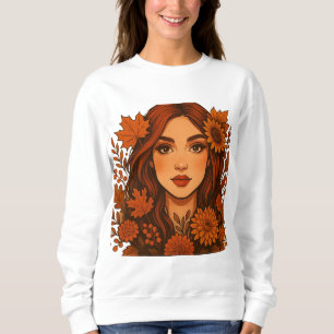 Moletom Autumn Muse - Mulher com Flores de Queda