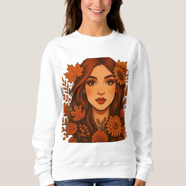 Moletom Autumn Muse - Mulher com Flores de Queda (Frente)