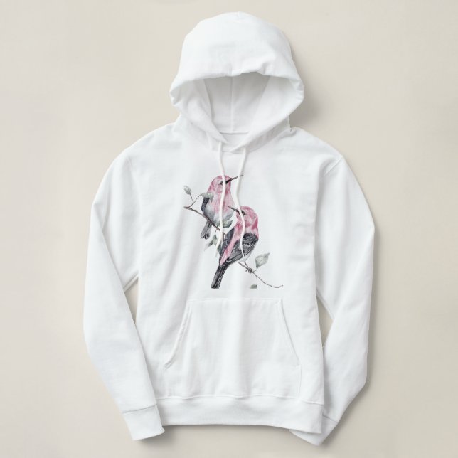 Moletom Aves e Florais Rosa em Aquarela (Frente do Design)