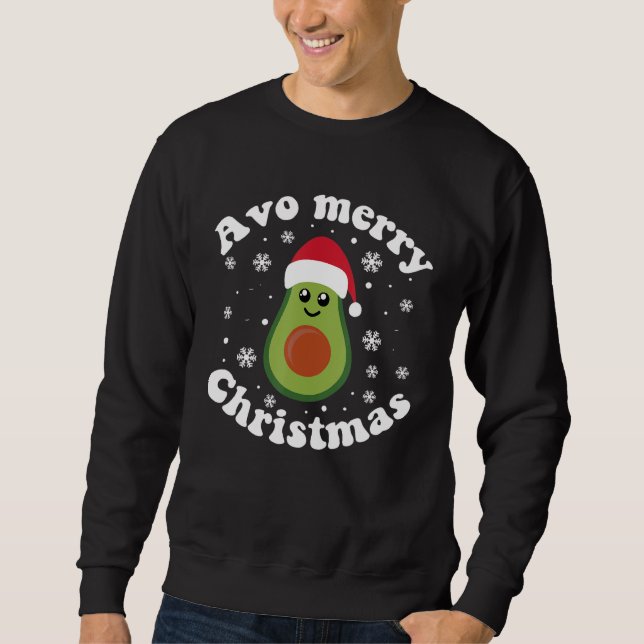 Moletom Avocado Natal Avo Feliz Xadrez Santa Hat Vegan (Frente)