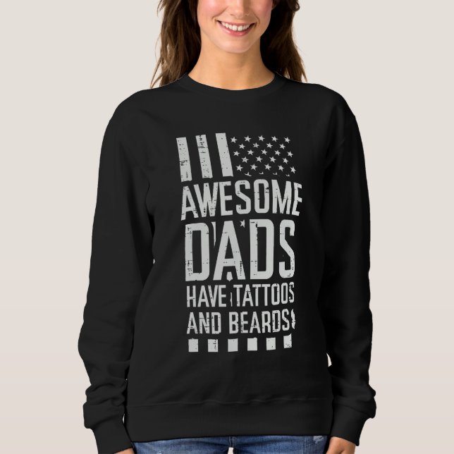 Moletom Awesome Dads Tattoos Beards US Flag Fathers Day Pa (Frente)