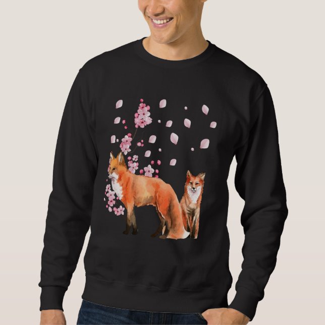 Moletom Awesome Foxes Lovers Shirt Japanese Cherry Flower  (Frente)