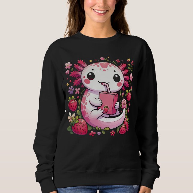 Moletom Axolotl Bebendo Japonês Leite de Morango (Frente)