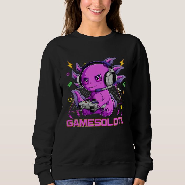 Moletom Axolotl Fish Playing Video Game White Axolotl Liza (Frente)