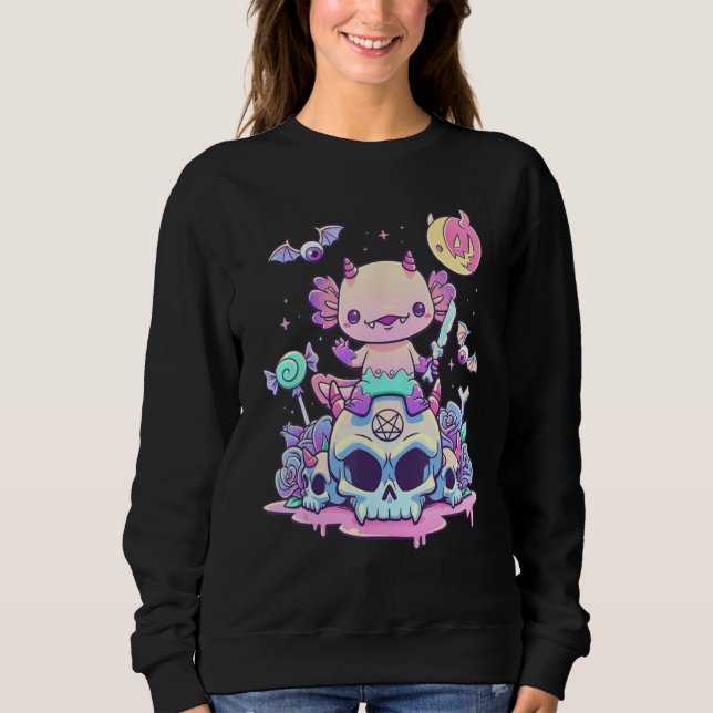 Moletom Axolotl Halloween Skull Creepy Axolotl Pastel Goth (Frente)