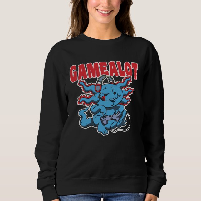 Moletom Axolotl with controller and the saying Gamealot (Frente)