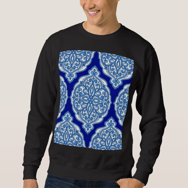 Moletom Azul-branco-luxo, ornamento turco. (Frente)