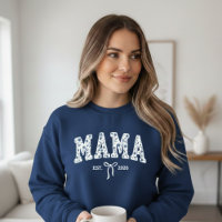 Azul Floral Varsity Mama Est Minimalista Feminina