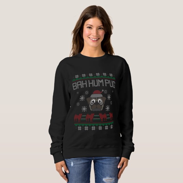 Moletom Ba Ham Pug Pugly Christmas Ugly Sweater (Frente Completa)