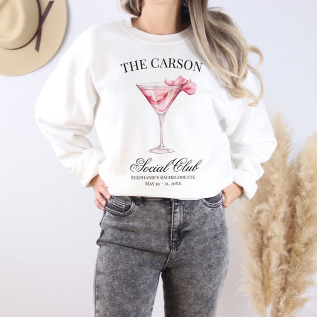 Moletom Bachelorette Coquetel Rosa do Clube Social (Customizable Name Social Club Sweatshirt)