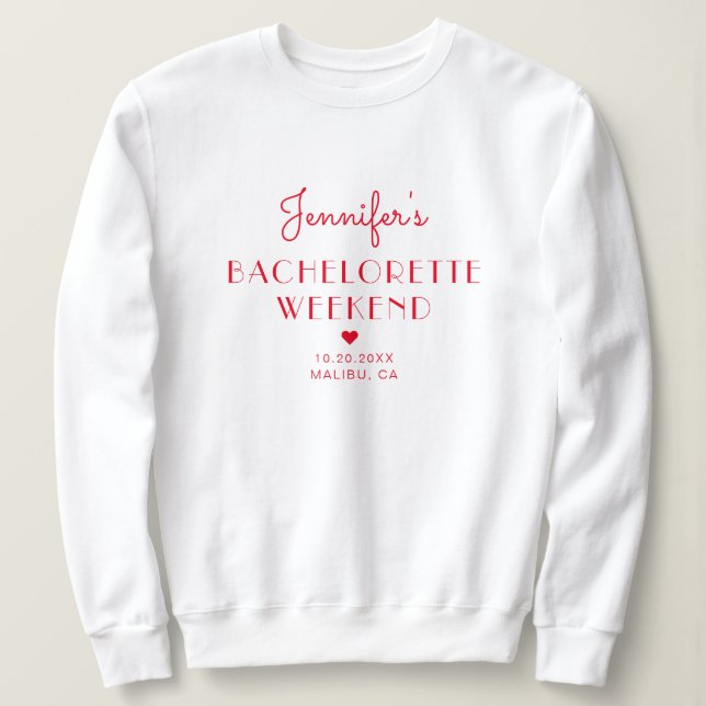 Moletom Bachelorette Personalizado Vermelho e Rosa Mínimo (Frente do Design)