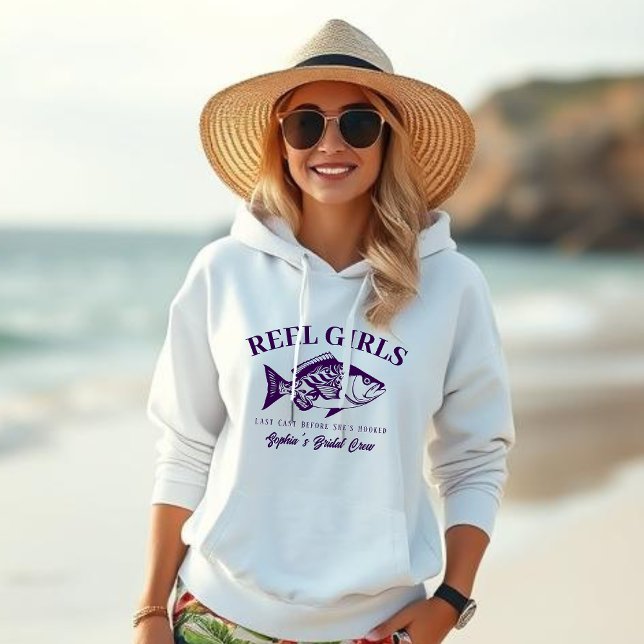 Moletom Bachelorette Pescador Estilo Reel Girls-Purple (Bachelorette Bridal Crew Hoodie, Reel Girls Fisherman Style Hawaiian Purple)