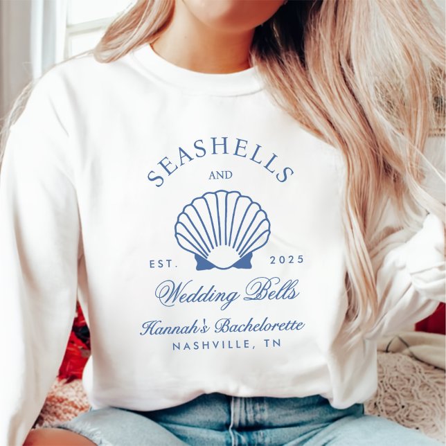 Moletom Bachelorette Retro Blue Seashells & Wedls (Criador carregado)