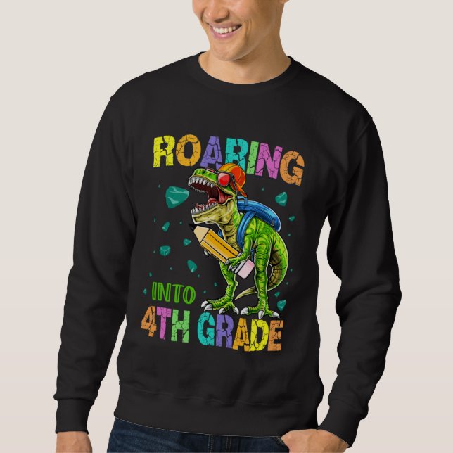 Moletom Back to School Dinosaur Rex  Roaring Into 4th Grad (Frente)