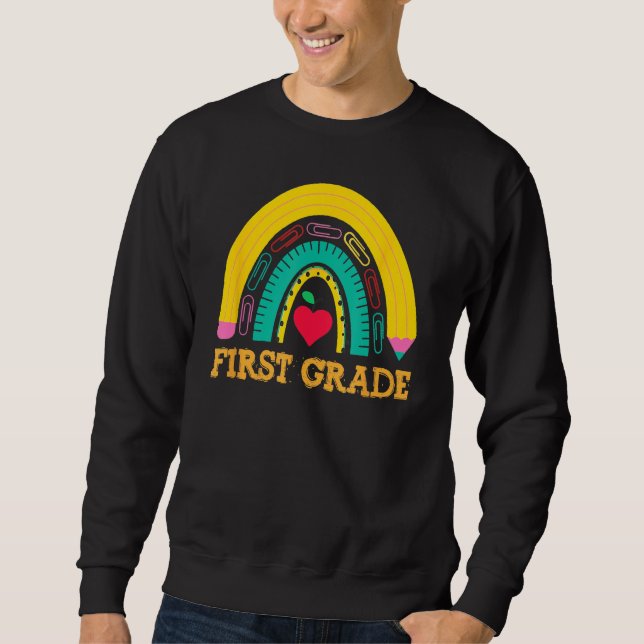 Moletom Back To School First Grade Rainbow Girls Boys Teac (Frente)
