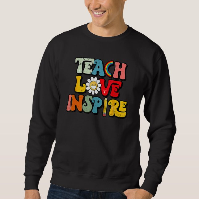 Moletom Back To School Teach Love Inspire Retro Teachers W (Frente)
