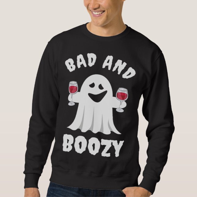 Moletom Bad And Boozy Boo Ghost Drink Wine Halloween Costu (Frente)